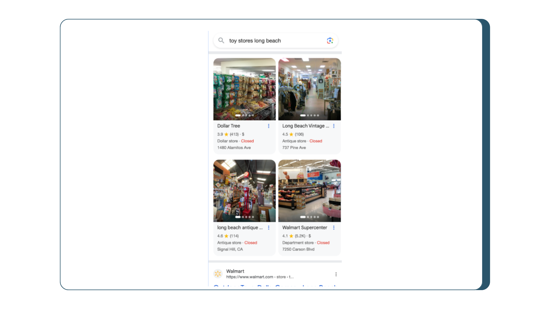 Screenshot of a 4 pack for the search query toy stores long beach